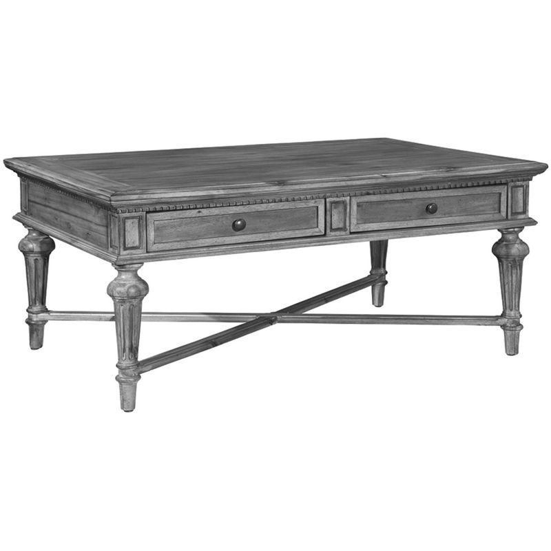 Traditional Beige & Black Rectangular Coffee Table with Storage