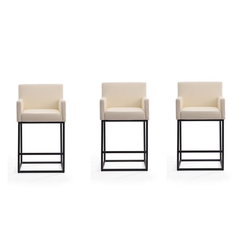 Set of 3 Cream Leather and Metal Minimalist Counter Stools