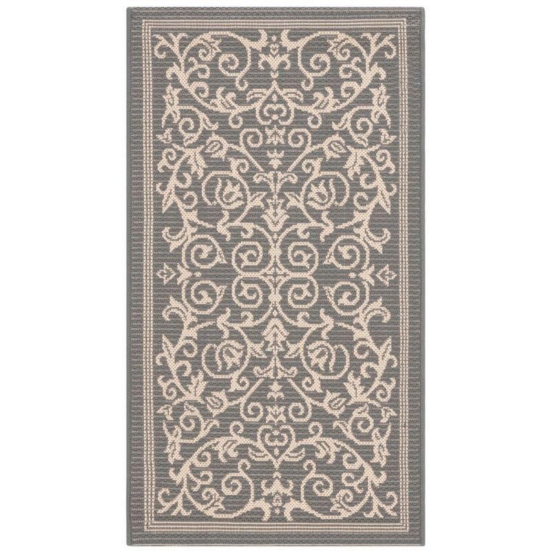 Grey and Natural Baroque Print Rectangular Synthetic Outdoor Rug