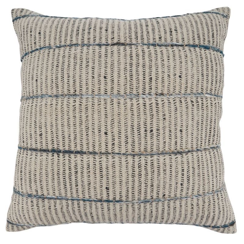 Blue Stripe Embroidered Cotton Square Throw Pillow