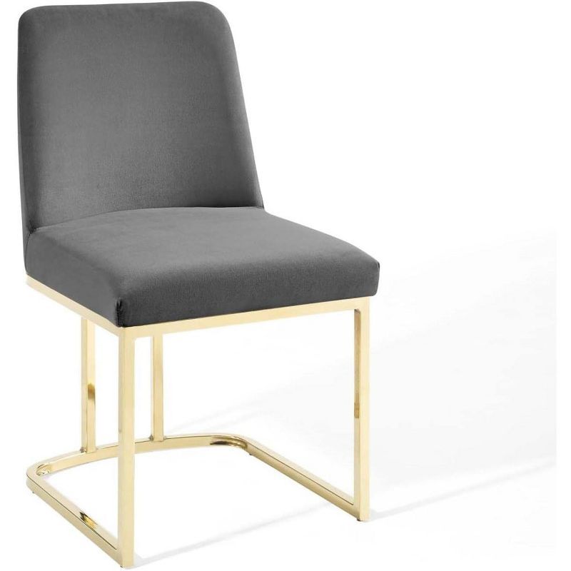 Glam Deco Gold Gray Velvet Upholstered Dining Side Chair