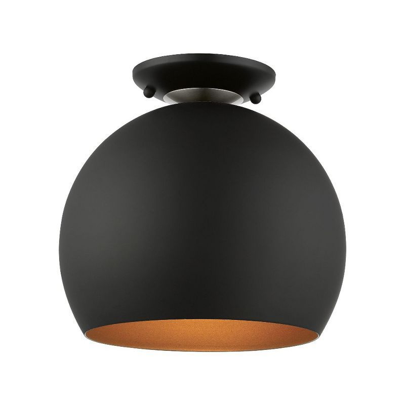 Black and Gold Aluminum 1-Light Semi-Flush Mount