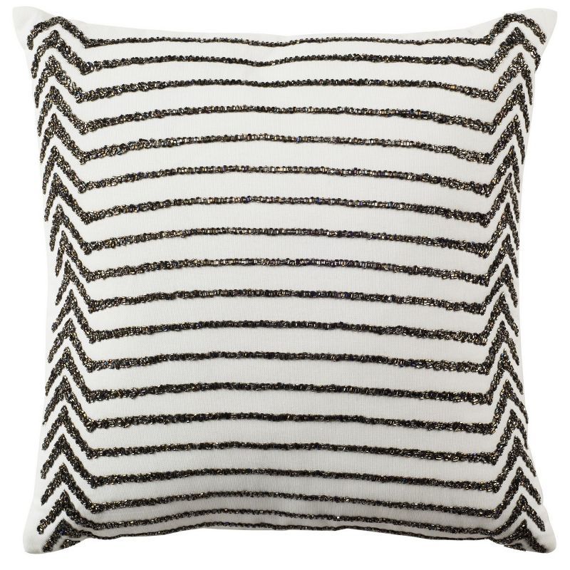 Emilia 18" Square White Cotton Stripe Pillow