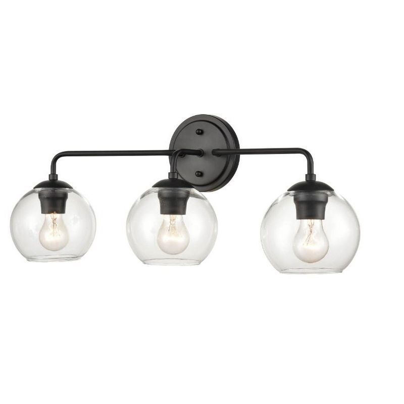 Matte Black 3-Light Vanity Wall Fixture with Clear Glass Shades