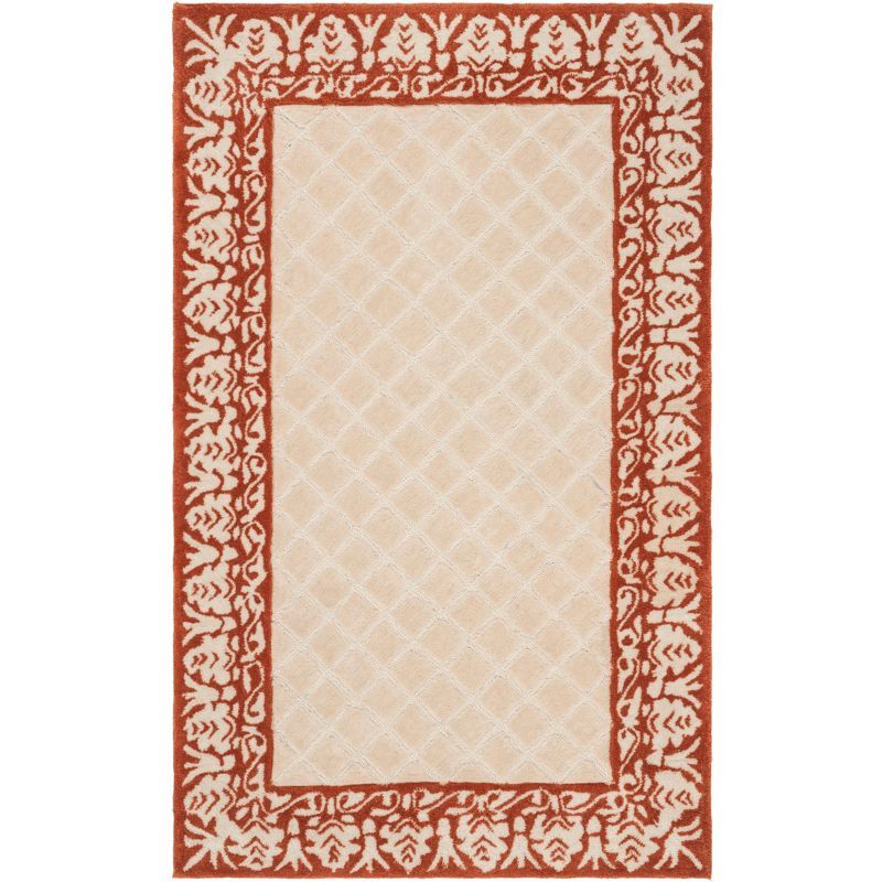 Coral and Beige Hand-Knotted Synthetic Rectangular Area Rug, 3' x 5'