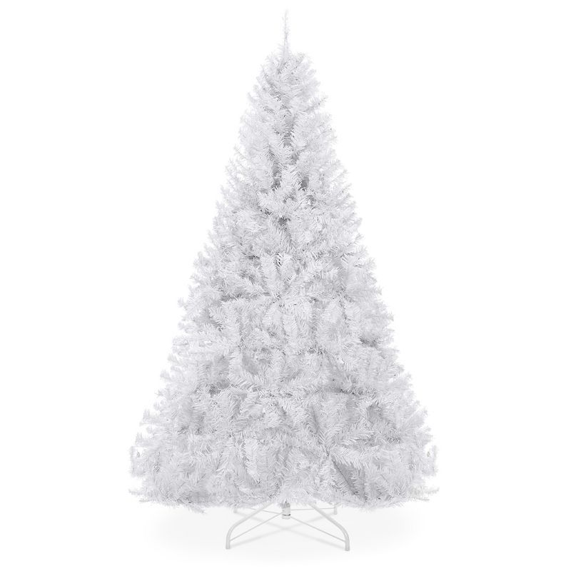 6ft White Hinged Artificial Christmas Pine Tree with Metal Base