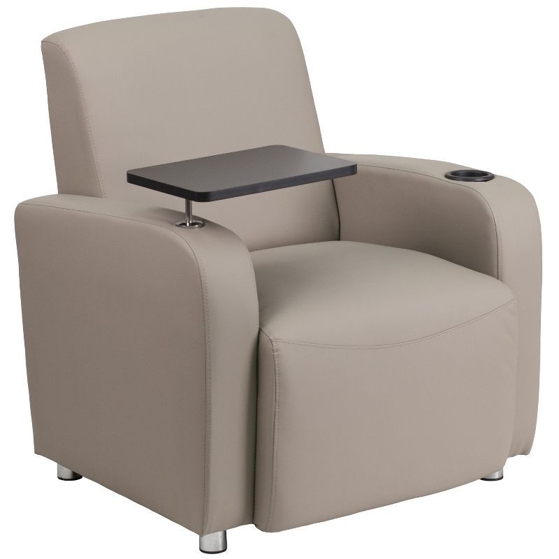 Modern Gray LeatherSoft Guest Chair with Swivel Tablet Arm