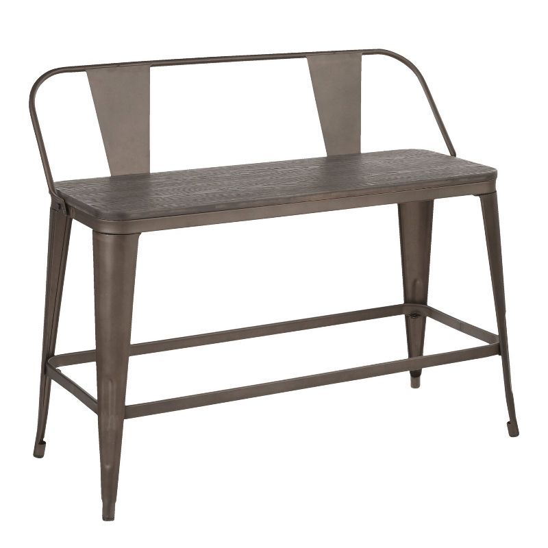 Gray Wood and Steel Rustic Counter Bench