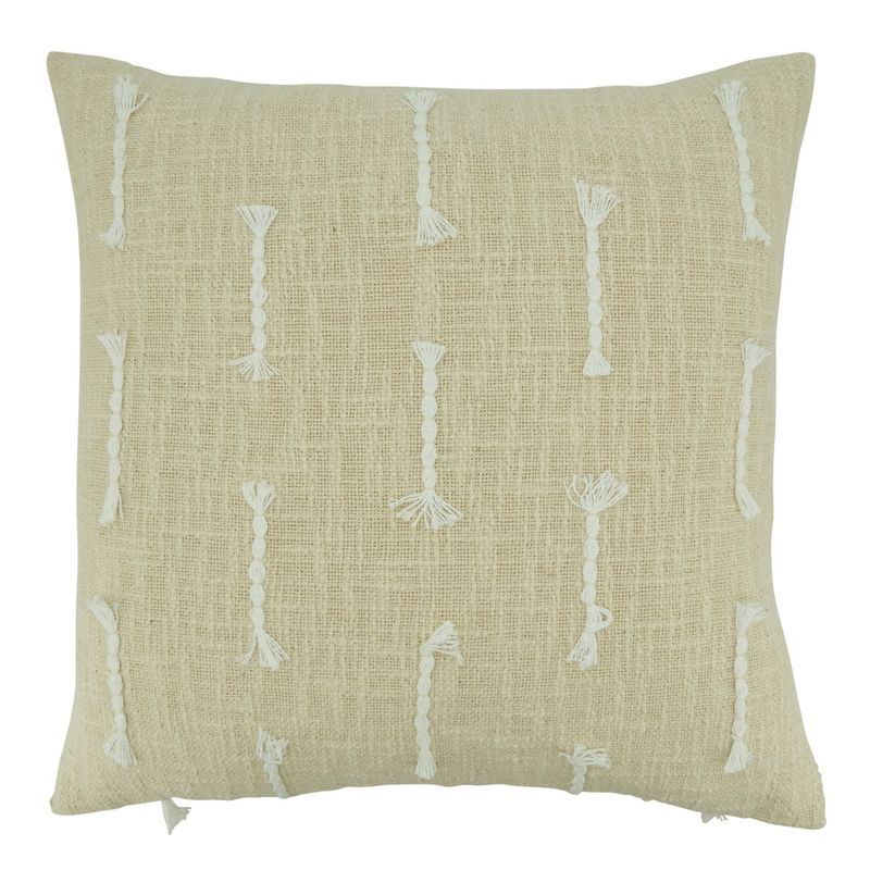 Beige Frayed Stitch Line Down Filled Throw Pillow