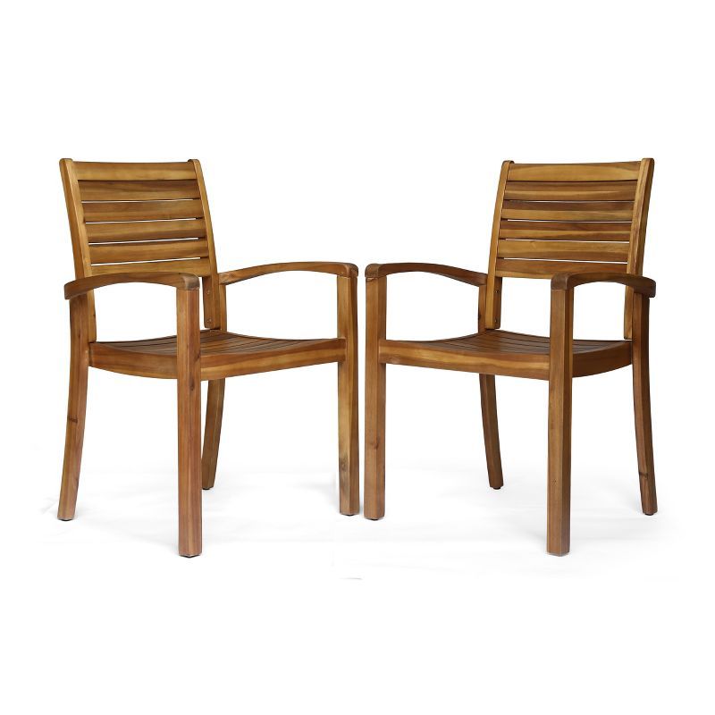 Watts Teak Finish Acacia Wood Outdoor Dining Chairs, Set of 2