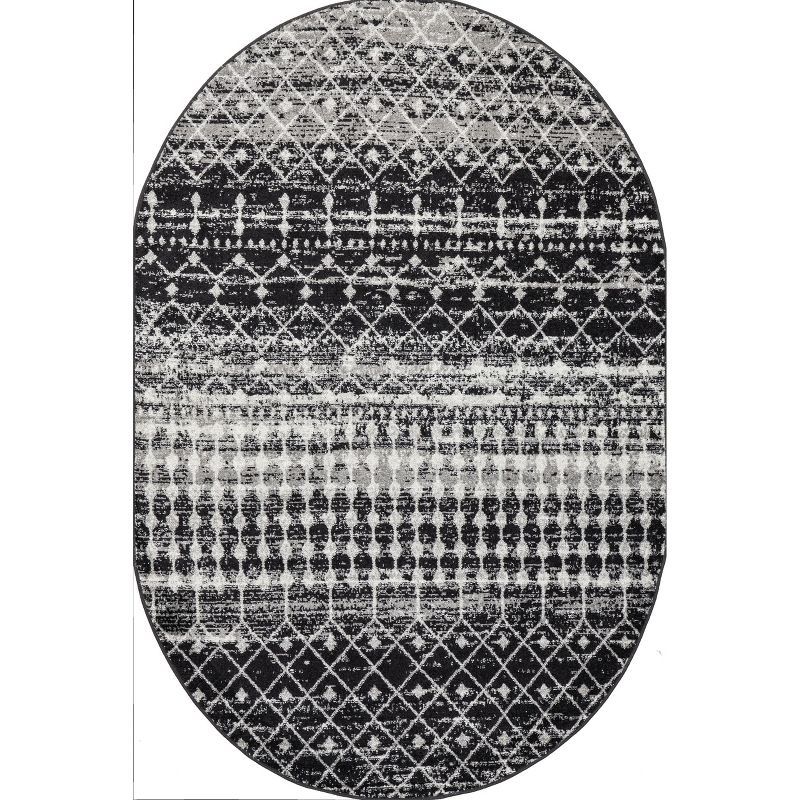 Black Oval Moroccan Trellis Synthetic Area Rug 7x9