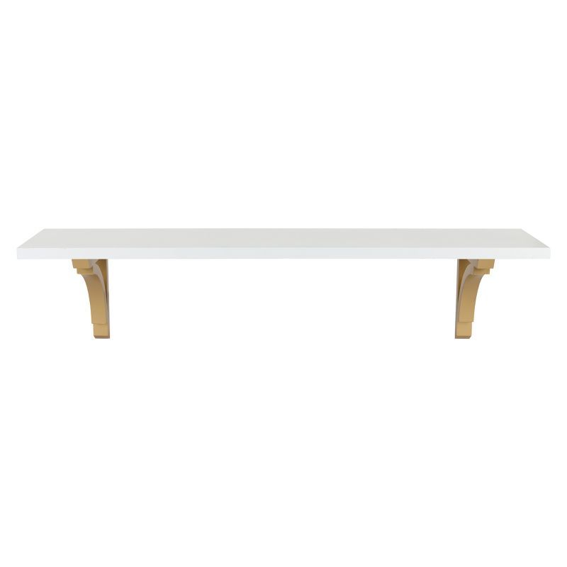 36" White and Gold Floating Wood Wall Shelf