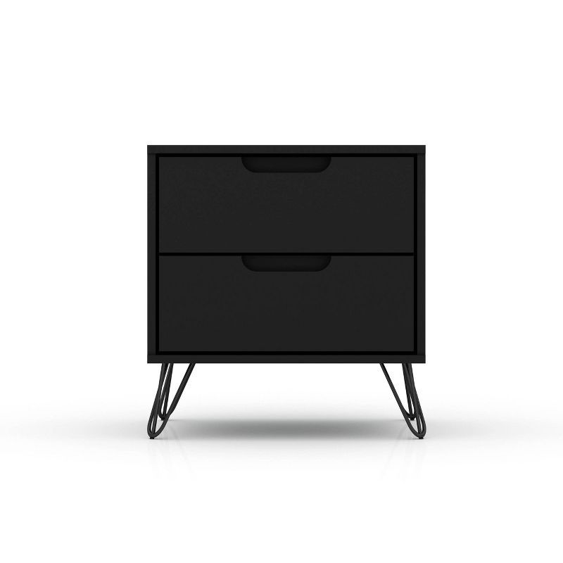 Black Matte 2-Drawer Night Table with Hairpin Legs