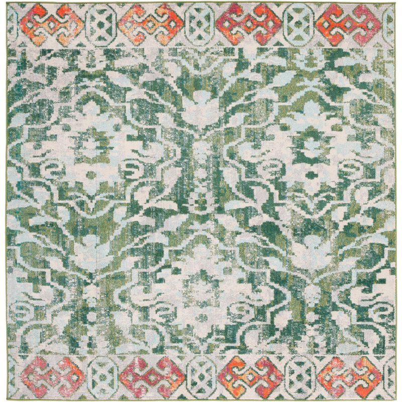 Green and Ivory Square Hand-knotted Synthetic Area Rug