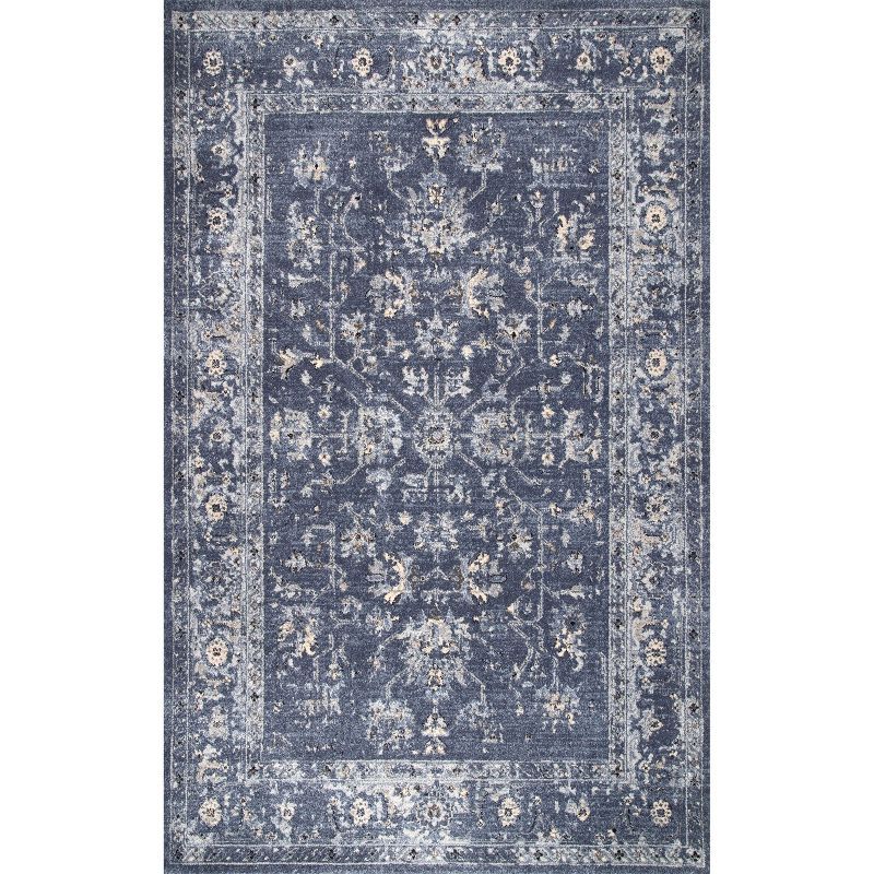 Blue Distressed Floral Synthetic 4' x 6' Area Rug