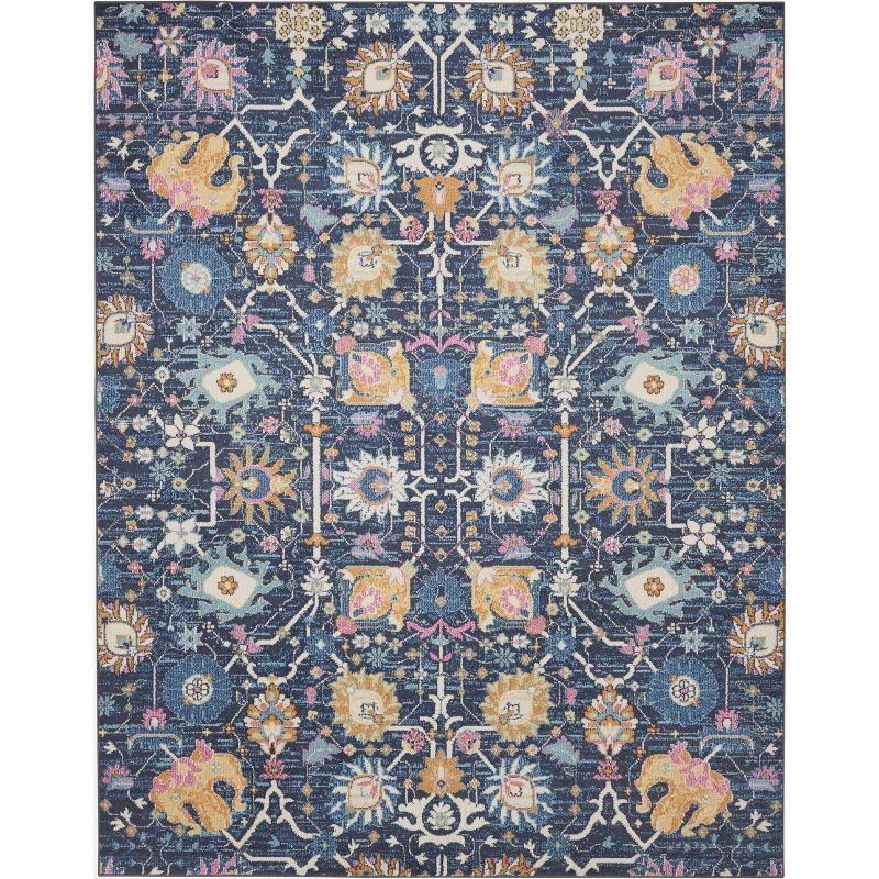 Navy Bliss Floral Synthetic 8' x 10' Handmade Reversible Rug