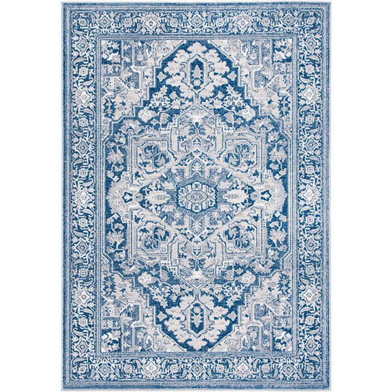 Navy and Light Grey Synthetic 4' x 6' Hand-Knotted Area Rug