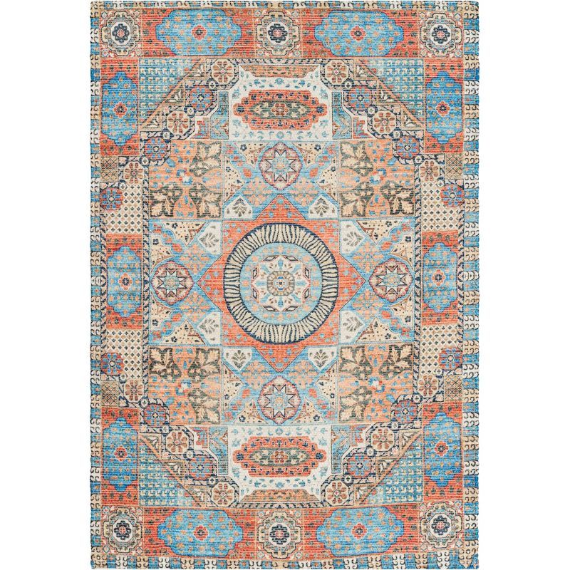 Saffron Blue and Orange Handwoven Wool Cotton Area Rug