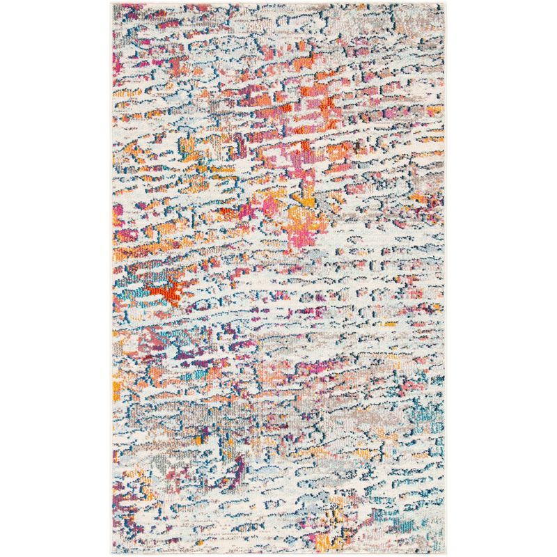 Chic Metro-Mod Light Blue & Orange Synthetic Area Rug, 2'2" x 4'