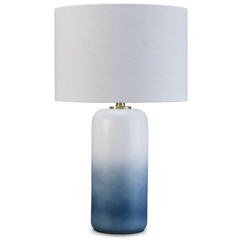 Blue and White Ceramic Table Lamp with Drum Shade