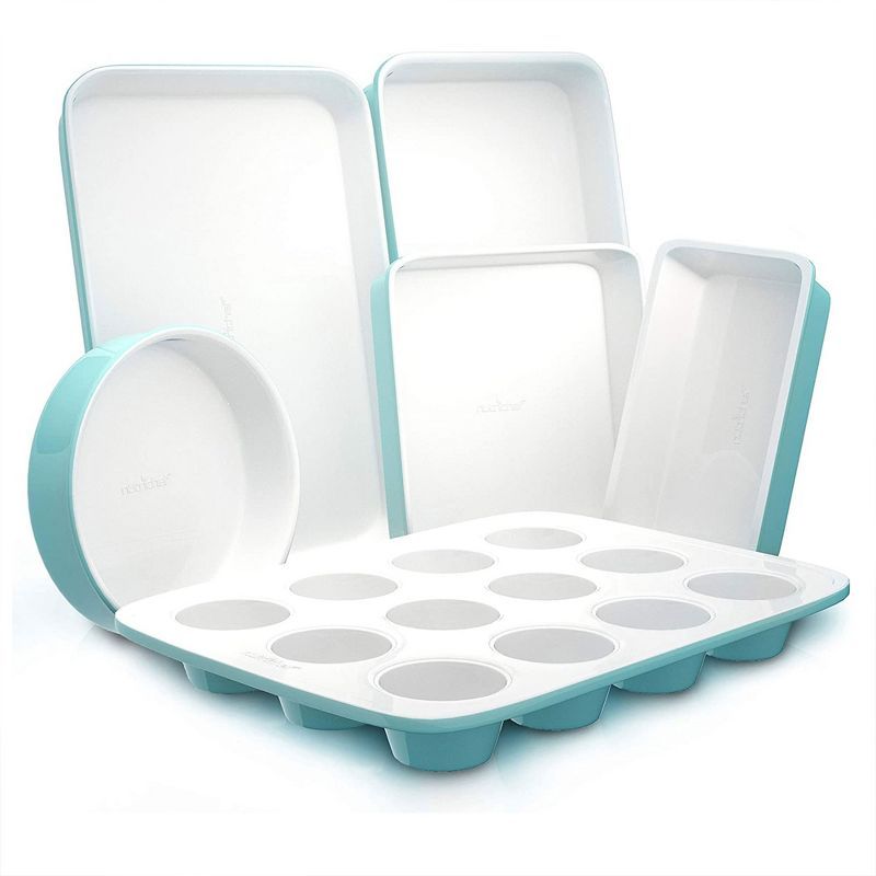 NutriChef 6-Piece Turquoise and White Ceramic Baking Pan Set