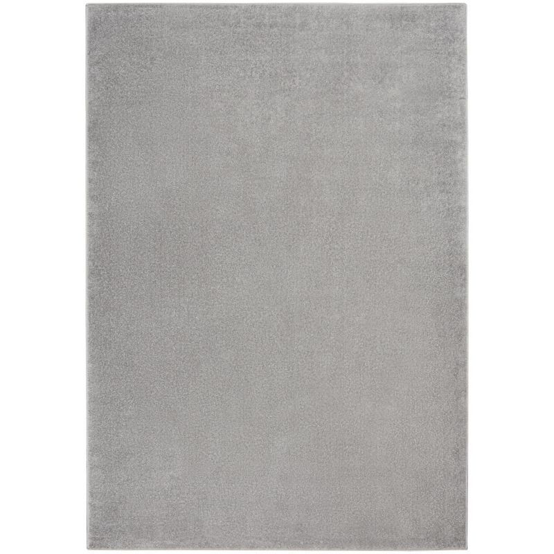 Silver Grey Rectangular Easy Care Synthetic Area Rug