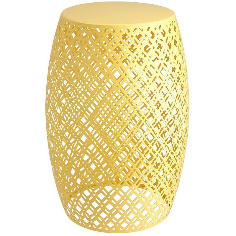 Yellow Metal Barrel Stool with Lattice Design