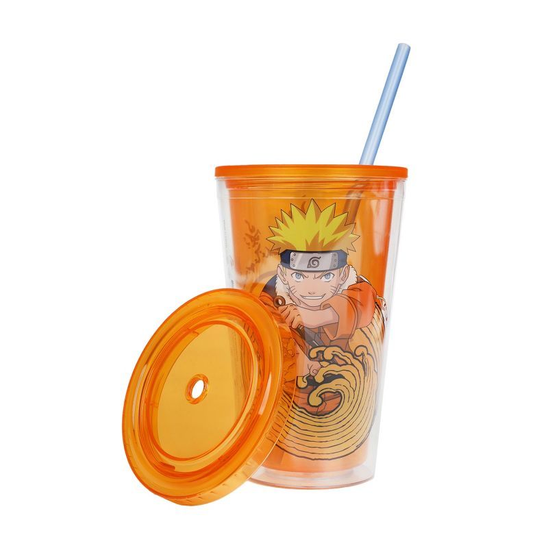 Naruto 16 Oz. Orange Acrylic Cup with Straw and Ice Cubes