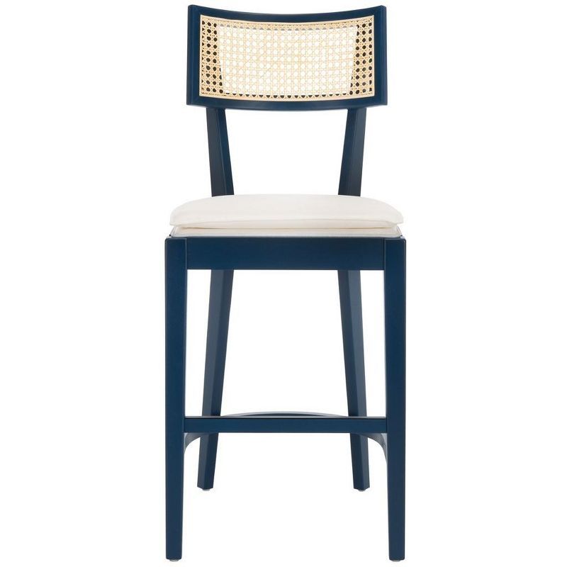 Galway Navy and Natural Cane Counter Stool with White Cushion