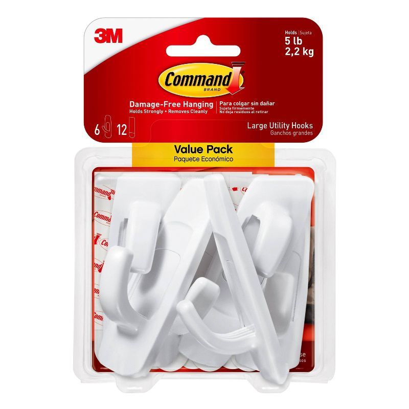 Command Large White Utility Hooks with Strips, 6-Pack