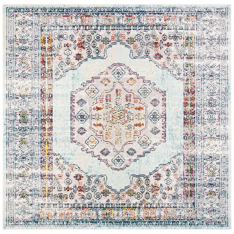 Crystal Blue and Grey Hand-knotted Synthetic Square Rug