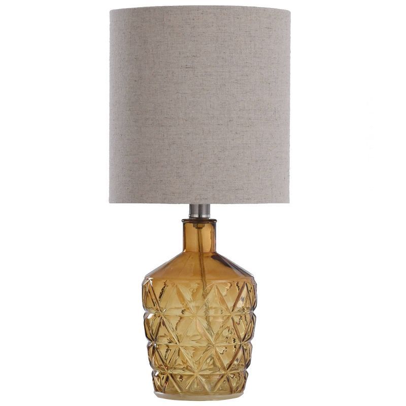 Amber Faceted Glass Table Lamp with Beige Drum Shade