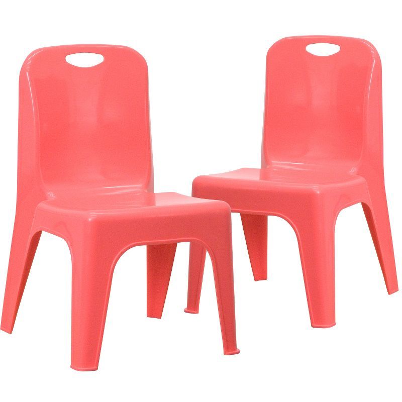 Red Plastic Stackable Preschool Chairs with Handle, Set of 2