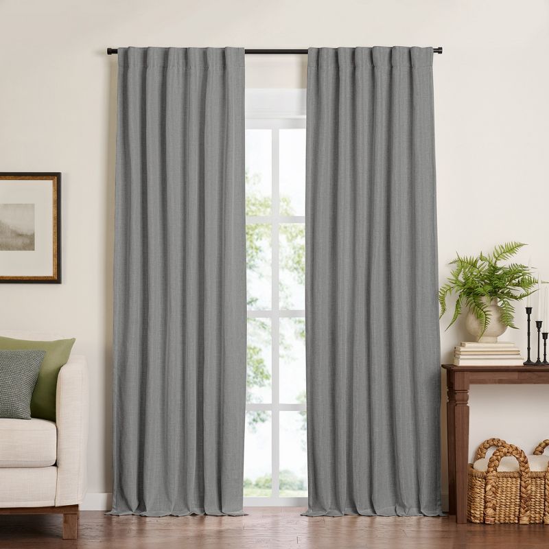 Harrow Dark Gray Blackout Linen-Blend Window Curtain Panel