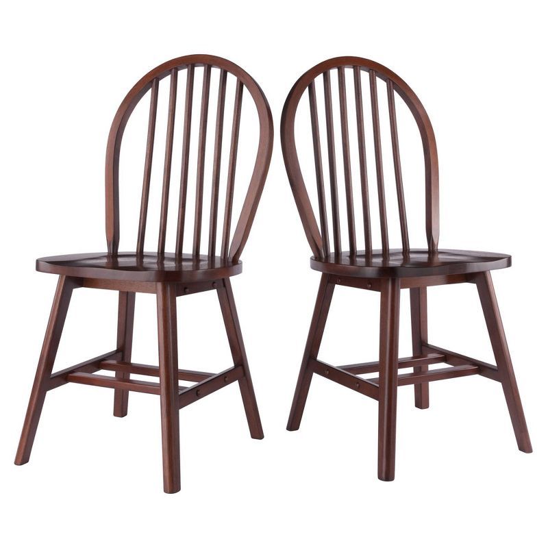 Walnut Windsor Medium Wood 2-Piece Dining Chair Set