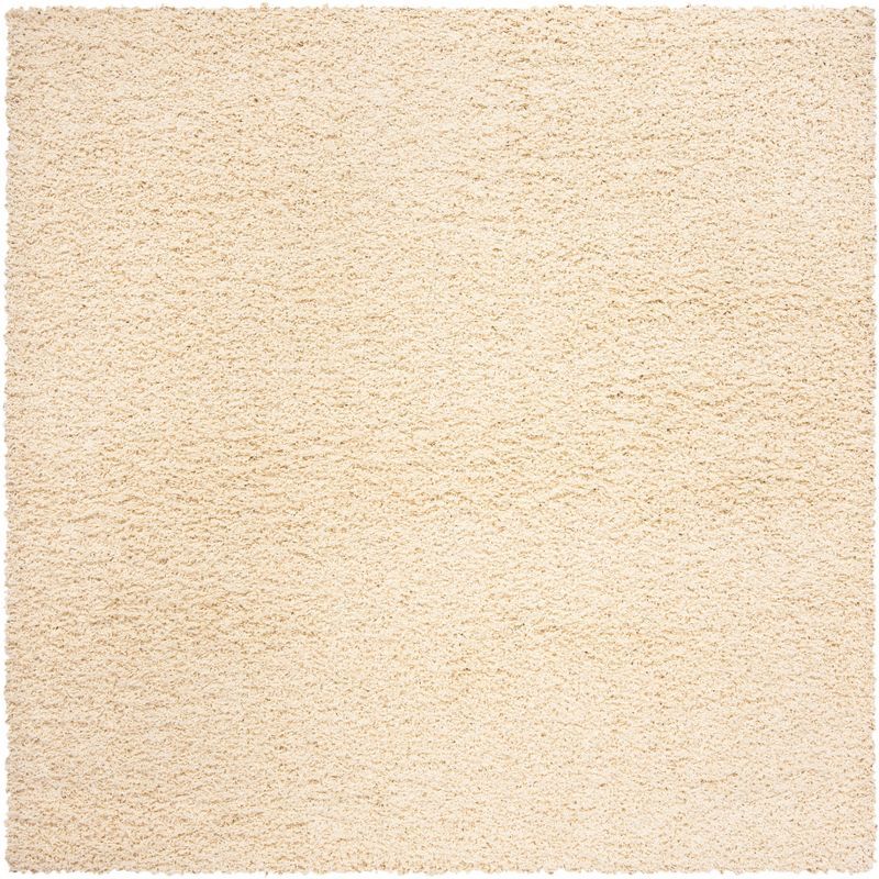 Ivory Square Hand-knotted Shag Rug, 6'7" x 6'7"