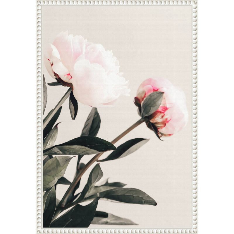 White Beaded Frame Peony Canvas Wall Art Print