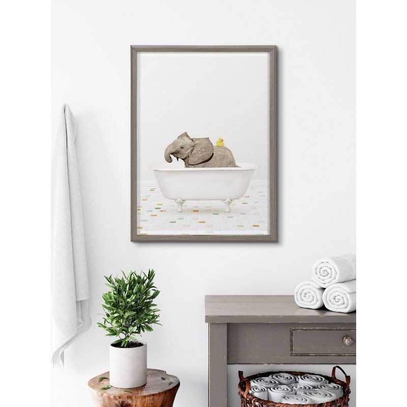 Baby Elephant Bath Time with Rubber Ducky Framed Art