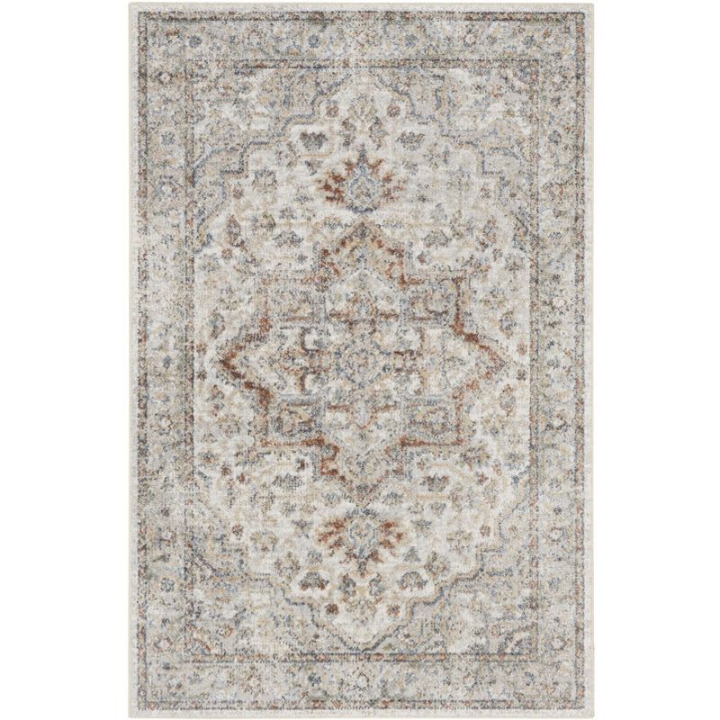 Astra Vintage Floral Medallion Grey Multicolor Round Area Rug