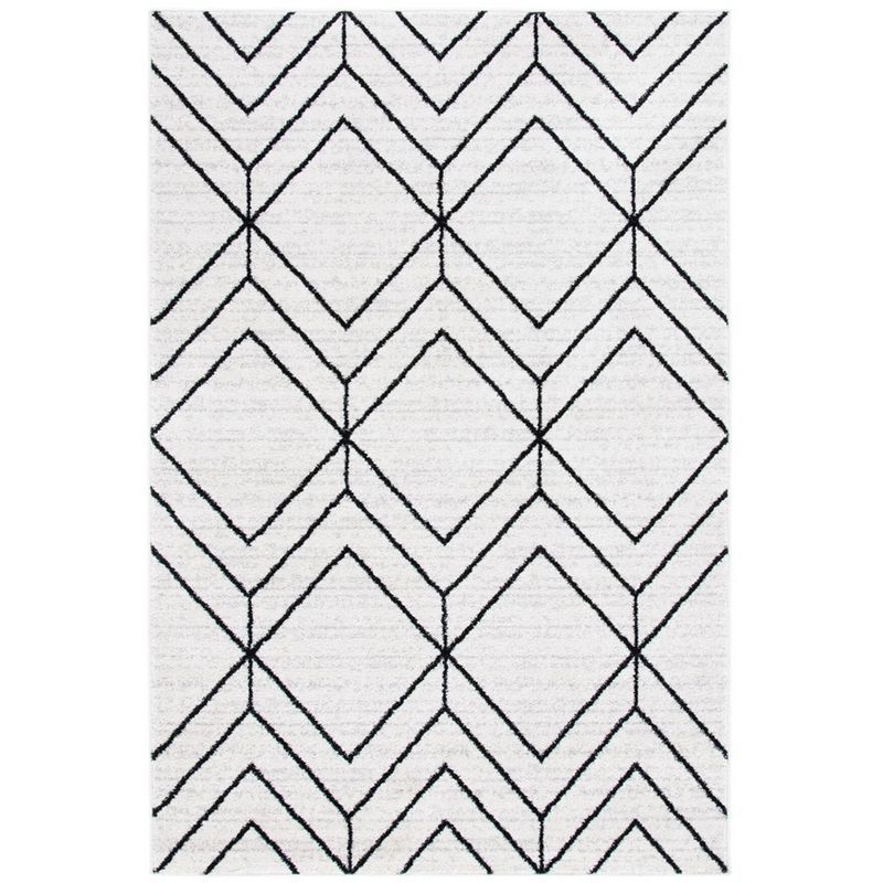 Ivory & Black Geometric Hand-Knotted Synthetic Area Rug, 5'1" x 7'6"