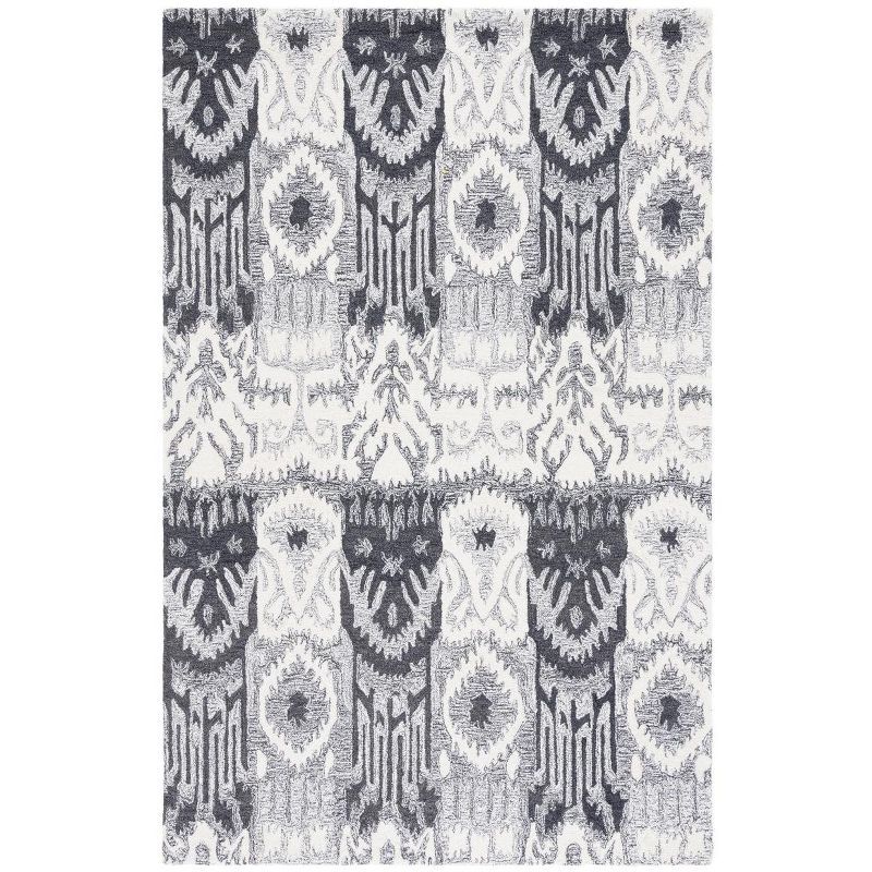 Ivory and Black Hand-Tufted Wool Ikat Area Rug 3' x 5'