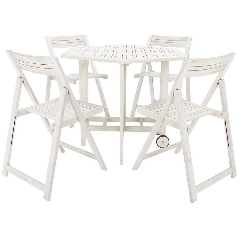 Kerman White Acacia Wood 4-Person Foldable Patio Dining Set