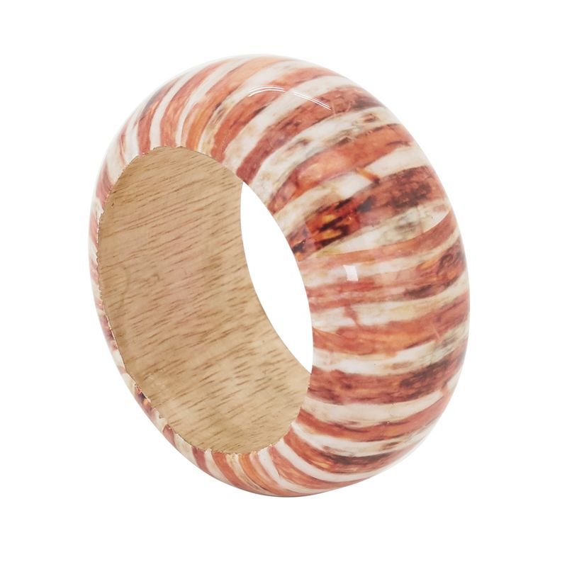 Rustic Striped Mango Wood Napkin Rings, Set of 4