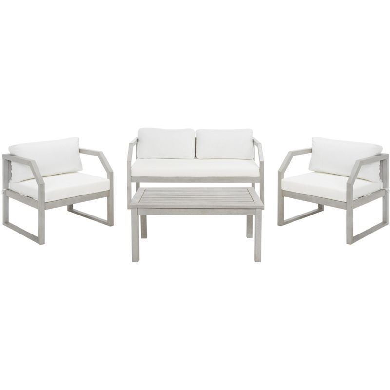 Grey and Off-White Eucalyptus Wood 4-Piece Patio Set