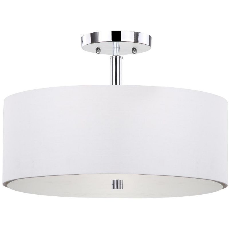 Clara 16" White Cotton Drum Ceiling Light with Chrome Accents