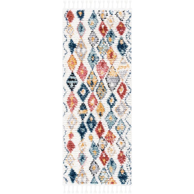 Ivory and Multicolor Diamond Pattern Synthetic Area Rug, 2'6" x 4'