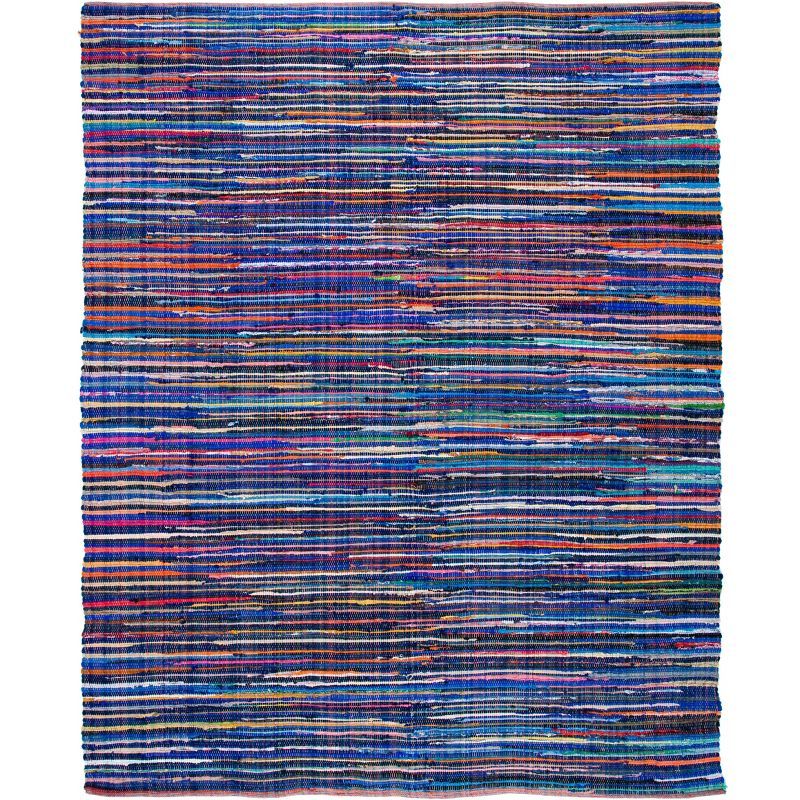 Handmade Boho Stripe Cotton Area Rug 8' x 10' in Blue/Multi