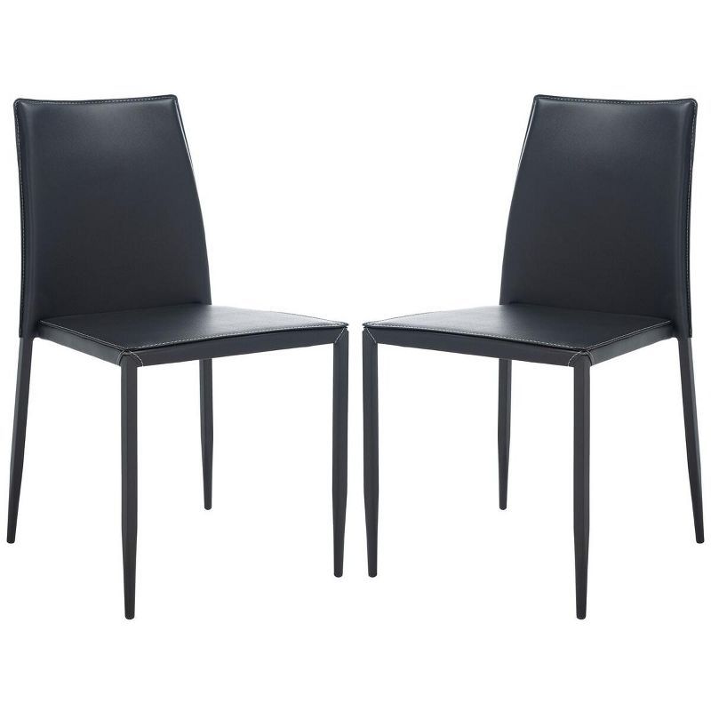 Cason Black Faux Leather Dining Side Chair Set with Steel Legs