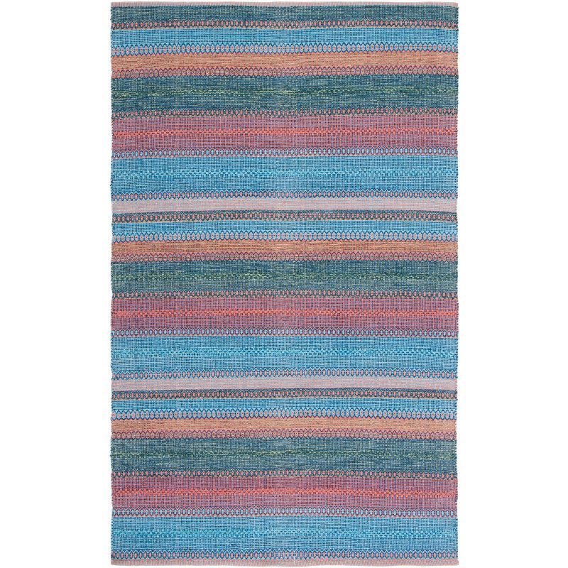 Handwoven Blue and Orange Wool Cotton Area Rug 3x5