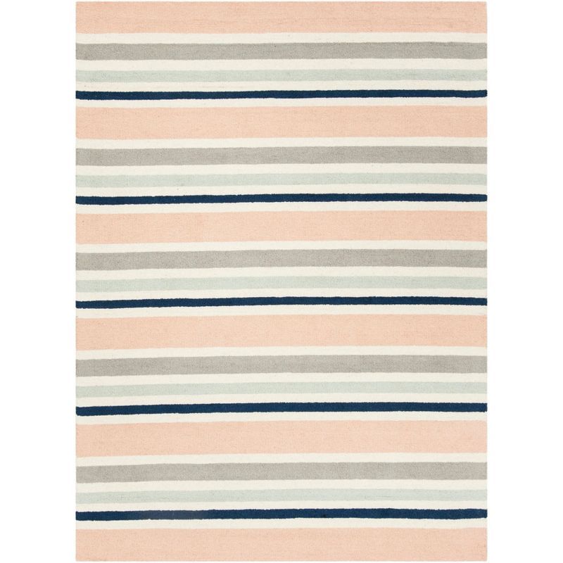 Ivory and Multi Striped Hand-Tufted Wool Kids Rug